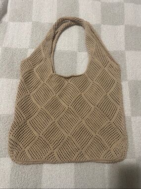 Woven Crochet Tote Bag in Tan